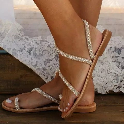 Flat bottom rhinestone beach sandals