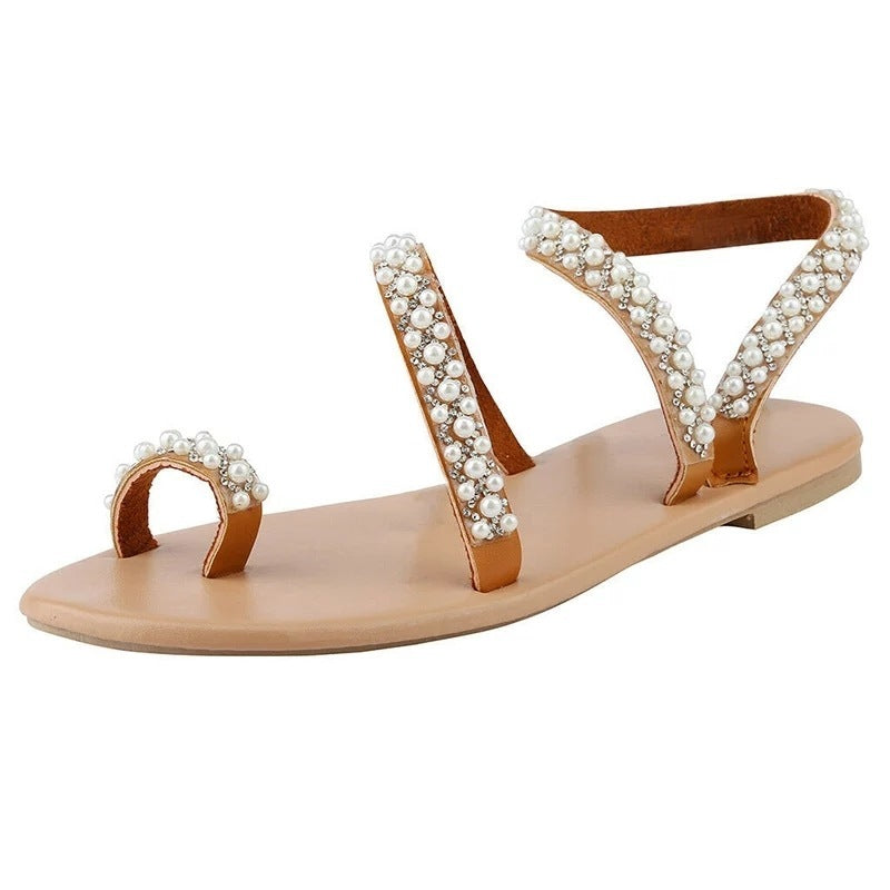 Flat bottom rhinestone beach sandals