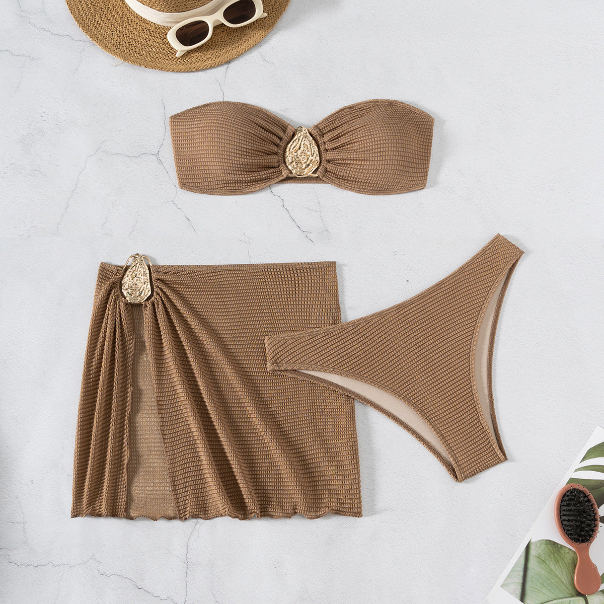 Hot Spring Vacation Beach Three-piece Split Swimsuit Skirt Bikini For Women